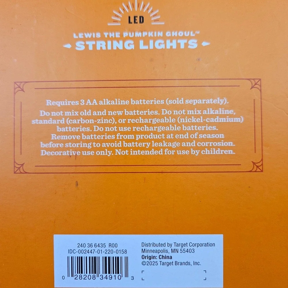 Hyde and Eek! Boutique Lewis‎ the Pumpkin Ghoul LED String Lights 20 ct. New